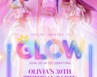 Neon Glow Birthday Invitation, Editable Birthday Party Invite, Pink Glow Party Flyer, Digital Birthday Template