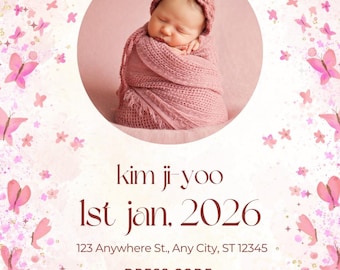 Princess Baby Shower Invitation | Floral Pink Butterfly Invite | Baby Girl Birthday Invitation | Editable Canva Template | Instant Download