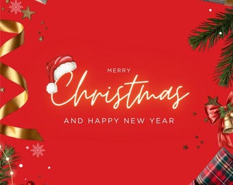 Festive Christmas Card Template | Red & Gold Holiday Design (Instant Download)