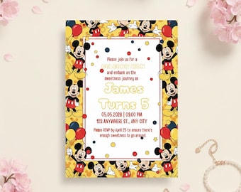 Editable Mouse Birthday Invitation, Kids Cartoon Party Invite, Canva Birthday Template, Printable Digital Birthday Card