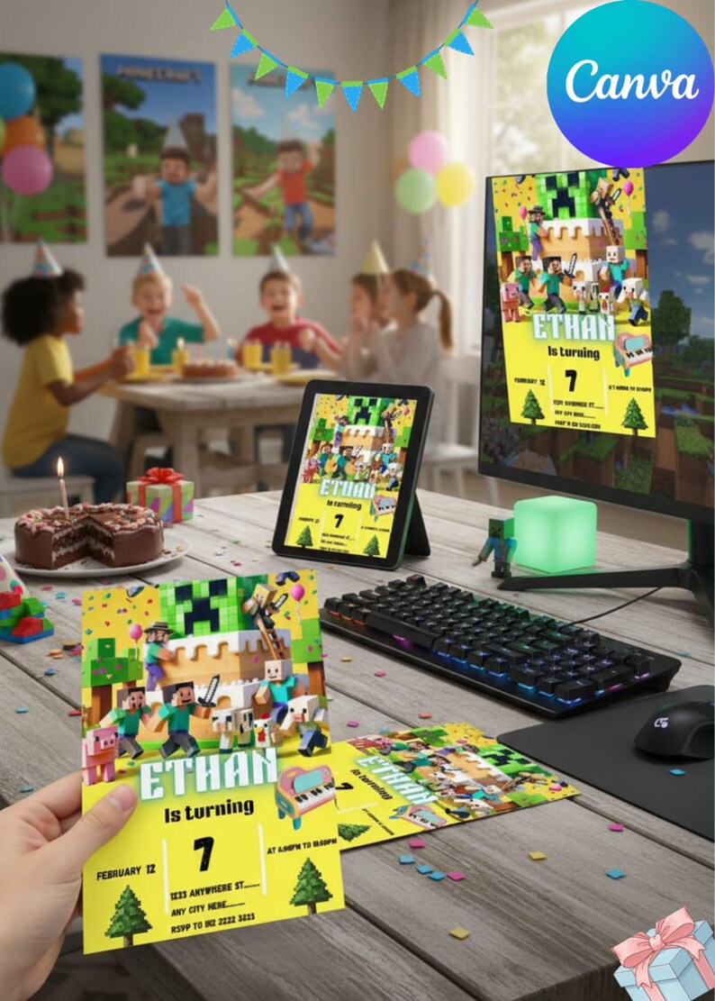 Minecraft Birthday Invitation | Minecraft Party Invite for Kids ...