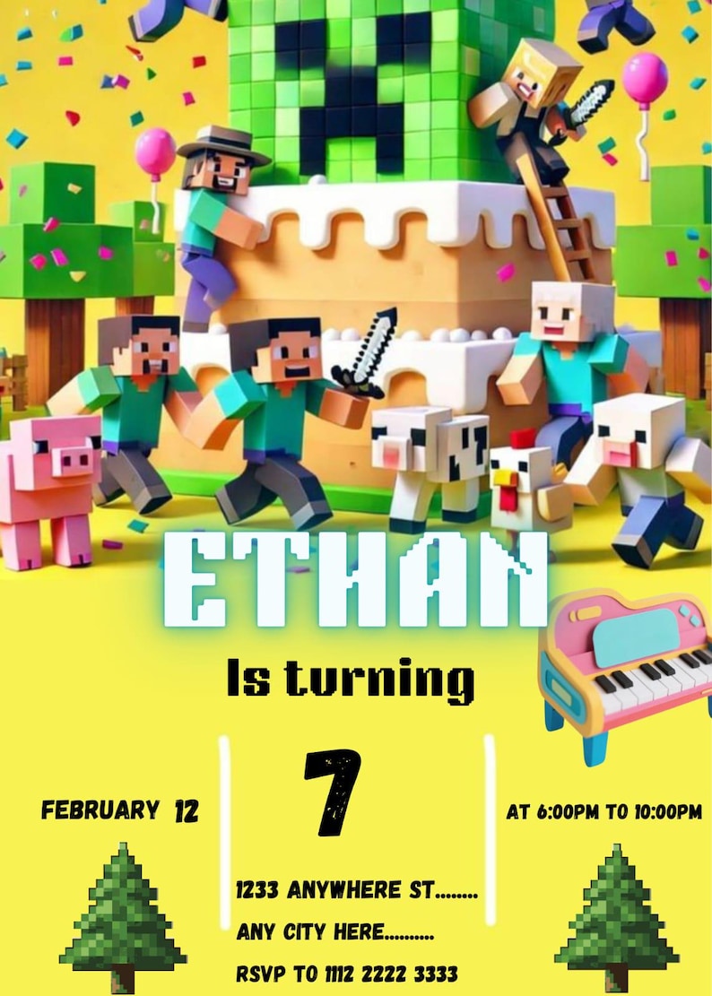 Minecraft Birthday Invitation | Minecraft Party Invite for Kids ...