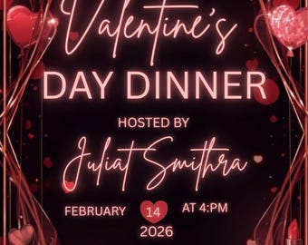 Valentine’s Day Dinner Invitation Template Editable Canva Romantic Couple Love Party Invite Digital Download