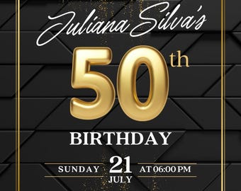 Elegant Black and Gold 50th Birthday Invitation (Digital Download)