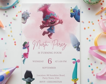 Editable Trolls Invitation, Trolls Birthday Party Invite, Instant Download.