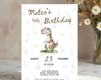 Editable Dinosaur Invitation, Dinosaur Birthday, T-Rex Party Invite, Instant Download.