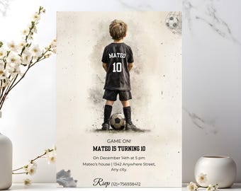 Editable Soccer Birthday Invitation, Football Party Invitation, Canva Template, Instant Download.