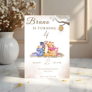 Classic Winnie the Pooh First Birthday Invitation, Sweet Honey Bear Party Invite, Instant Download.