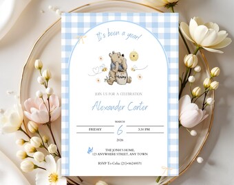 Winnie the Pooh Birthday Invitation, Teddy Bear Honey Invite, Editable & Printable Invite, Instant Download.