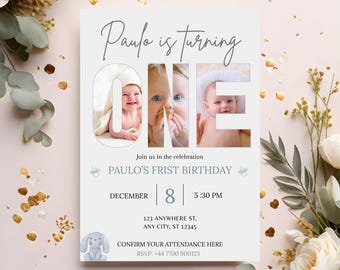 Editable First Birthday Invitation, 1st Birthday Party Invite Minimalist, Instant Download.