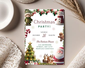 Editable Christmas Party Invitation, Holiday Template, Christmas Dinner, Instant Downloads.