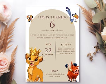 Lion King Birthday Invitation, Kids Party, Editable Lion Digital Card, Instant Download.