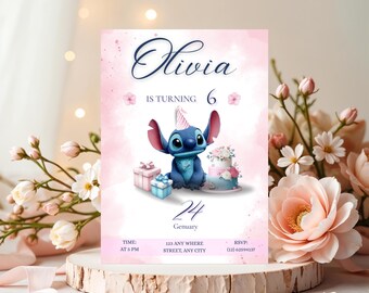 Stitch Birthday Invitation Template, Stitch Party, Digital invite, Instant Download.
