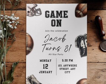 Football Birthday Invitation, Printable American Football Party, Instant Download.