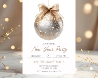 2026 New Years Party Invitation Template, Disco Ball Happy Year, Instant Download.