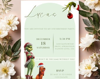 Editable Grinch Template, Christmas Party Invitation, Grinchmas Invitation Holiday, Instant Download.