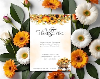 Thanksgiving template, elegant invitation for fall dinner, dinner with friends, instant download.