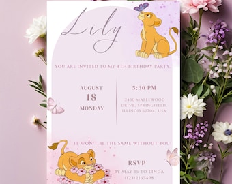 The Lion King Nala Birthday Invitation, The Lion Template,  Safari Jungle, Editable Instant Download.