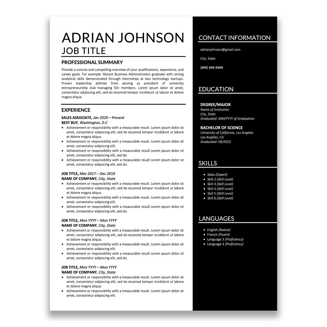 Two Page Modern Resume Template for Microsoft Word - Etsy