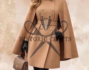 Wollen cape dames, elegante poncho double-breasted jas, manteljas, tijdloze winterkleding.