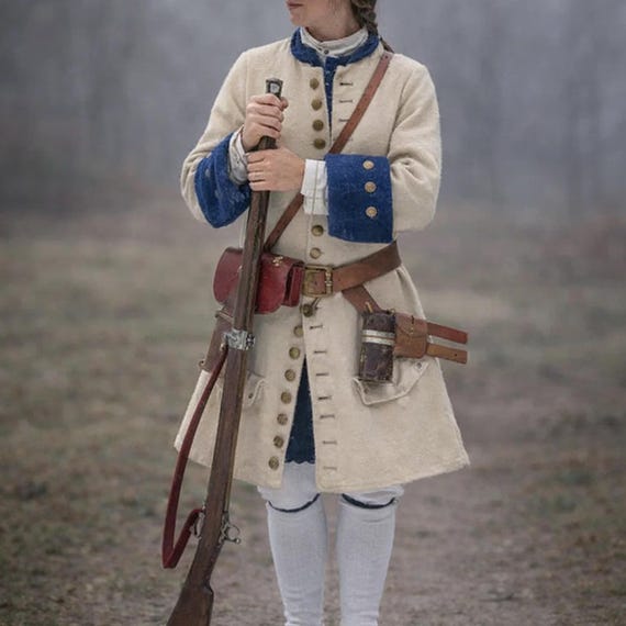 Men’s Off-White Wool Colonial Military Frock Coat – 18th Century Soldier Reenactment Coat
