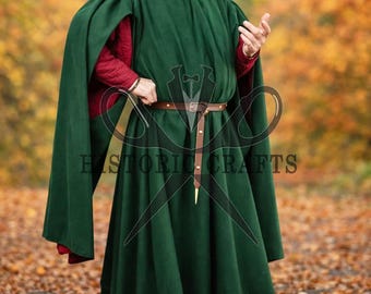 Middeleeuwse groene wollen kapmantel, renaissance Ranger LARP-kostuum