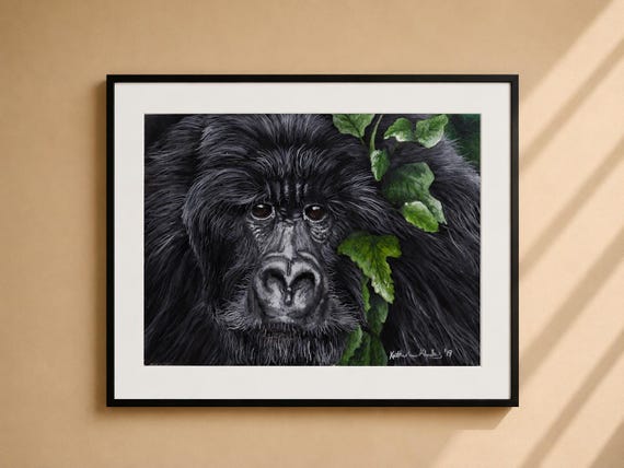 Gentle Silver Back Gorilla Painting - Matted Print | Wall Art | Wildlife Art
