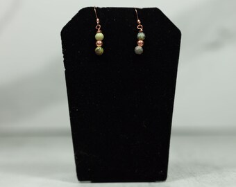 Green Agate and Copper Earrings