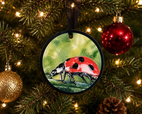Ladybug Ornament - Watercolor Painting, Aluminum, Signed
