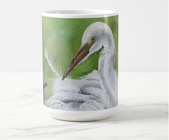 Egret Watercolor Painting Mug: 15 oz.