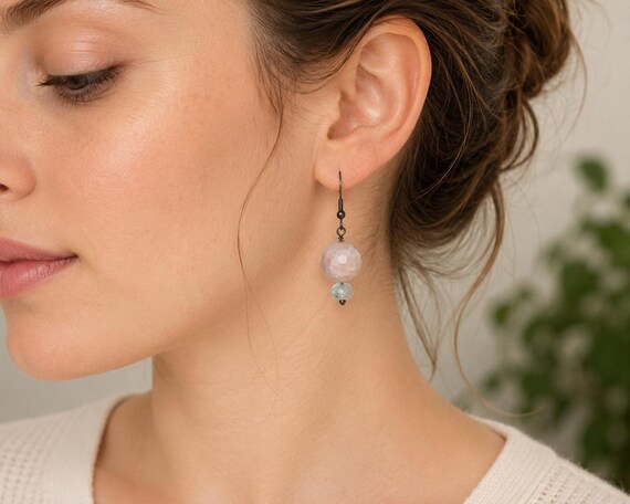 Agate and Blue Topaz Earrings