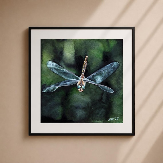 Dynamic Flying Dragonfly Art - Matted Print