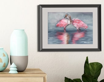 Roseate Spoonbill Pair - Matted Print | Wall Art | Wildlife Art