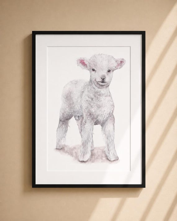 Baby Lamb Print – Matted Nursery Wall Art