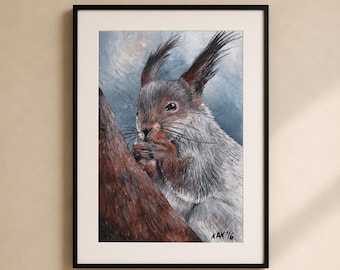 Northern Squirrel Painting - Matted Print