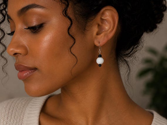 White Agate and Onyx Earrings