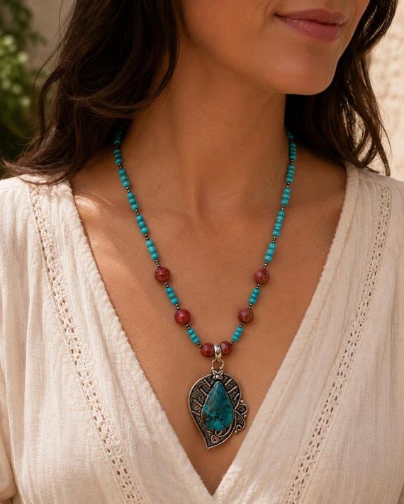 Turquoise, Hematite and Agate Necklace
