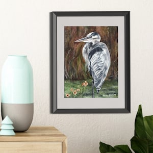 Heron in Swamp Watercolor Painting - Matted Prints | Wildlife Art | Wall Art | Nature Home Decor | Bird Lover Gift