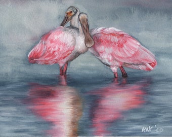 Spoonbill Pair Signed and Numbered Matted Print