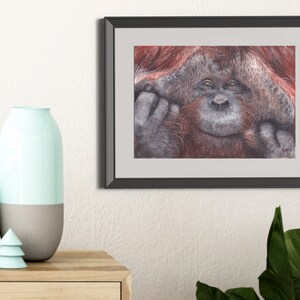 Gentle Male Orangutan Painting - Matted Print | Wall Art | Wildlife Art