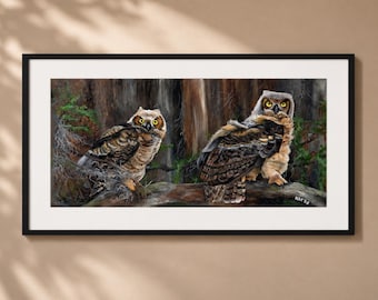 Barred Owls Matted Print – Signed Wildlife Art, Bird Pair