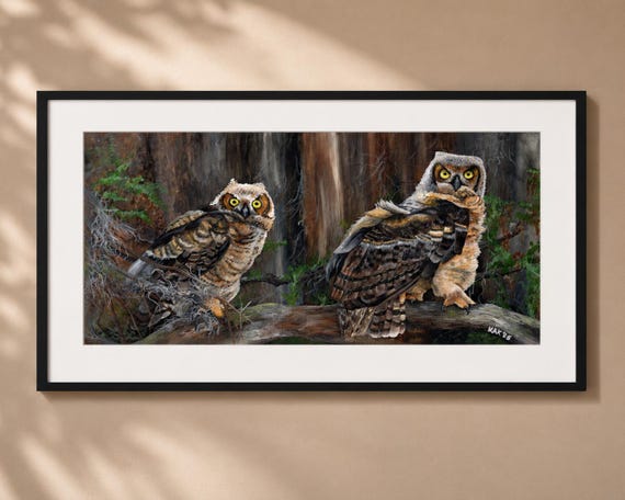 Barred Owls Matted Print – Signed Wildlife Art, Bird Pair