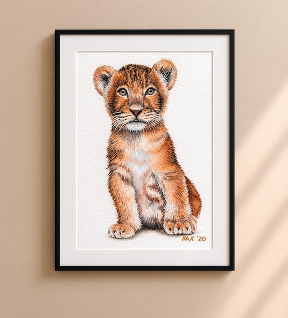 Baby Lion Nursery Print - Matted 8x10