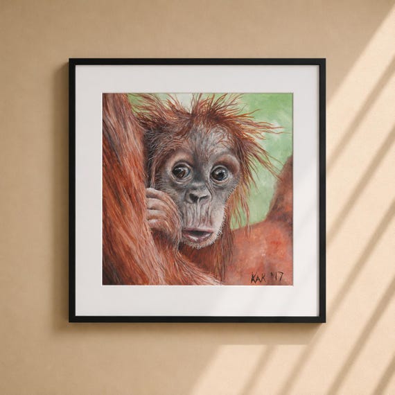Adorable Baby Orangutan Painting - Matted Print | Wall Art | Wildlife Art