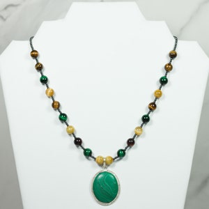Malachite Pendant with Multi-Colored Tigereye Necklace | Handmade Jewelry