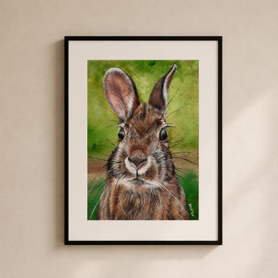 Wild Brown Rabbit Painting - Matted Print