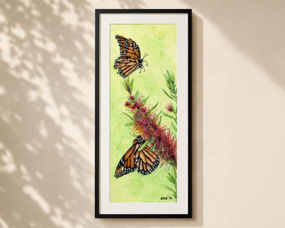 Monarch Butterfly Pair Art Print - Matted Wildlife Wall Decor