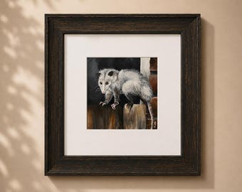 Original Possum Painting Framed 6x6 Wildlife Art with Gallery Glass | Opossum Watercolor