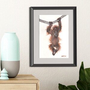 Baby Orangutan Painting - Matted Print Perfect for Nursery Decorations!