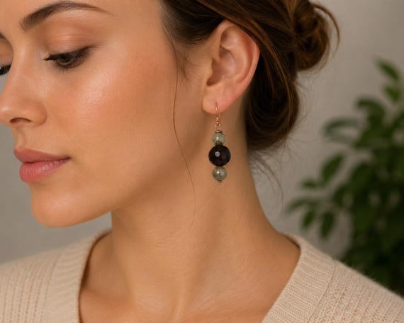 Smoky Quartz and Green Agate Earrings